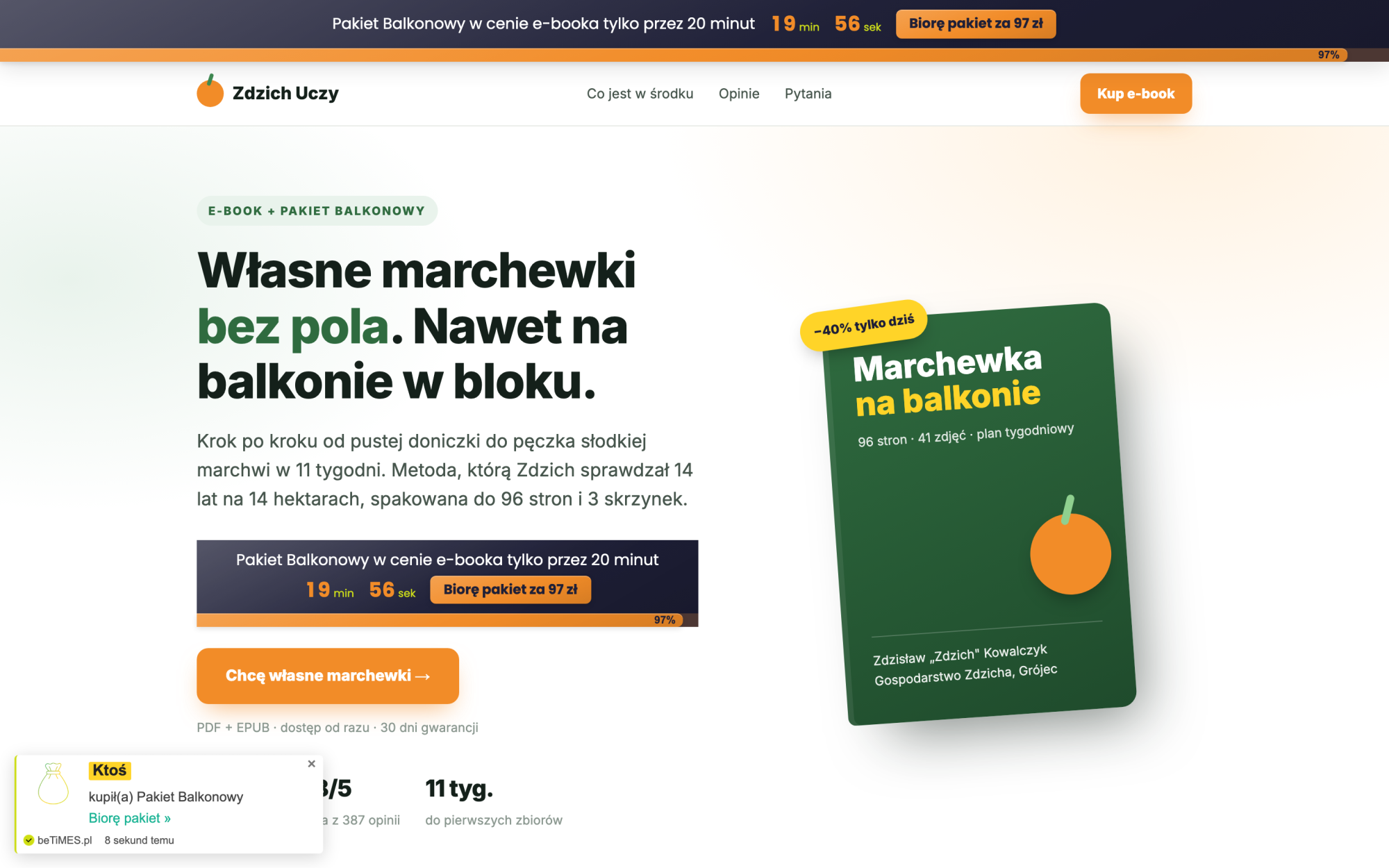 Styl Pasek u góry strony e-booka z odliczaniem, przyciskiem i paskiem postępu