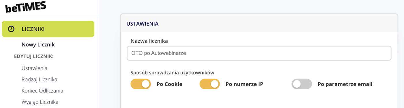 nazwa kampanii i sposób sprawdzania użytkowników. Przy ofercie po zapisie wystarczy cookie i numer IP.