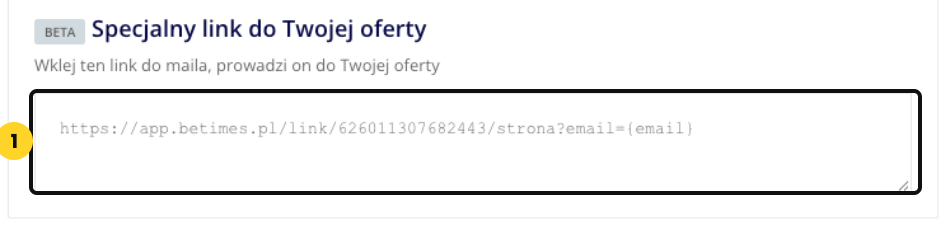 Specjalny link do oferty w kroku Pobierz kod w beTiMES