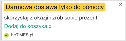 Powiadomienie informacyjne: darmowa dostawa tylko do północy